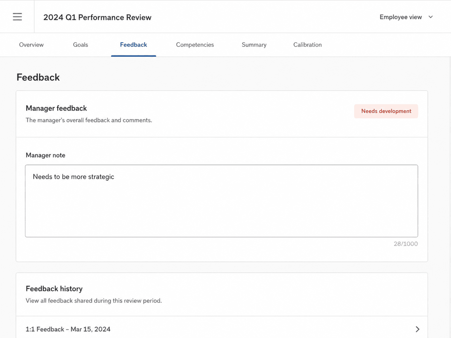 Feedback workplace screenshot